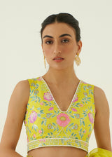Masoom Minawala in our Ichika Saree Blouse Set - Lime Yellow