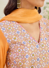 RUBAB KURTA WITH DUPATTA - TANGERINE ORANGE