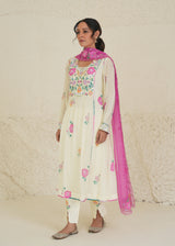 Freya Panelled Crepe Kurta Set - Cream