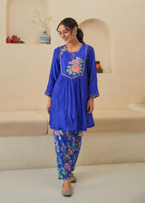 CHIKKY GOENKA IN OUR Jehan Gathered Kurta Set - Royal Blue