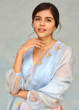 KALYANI PRIYADARSHAN IN OUR Resu Saree Meraki Blouse Set - Powder Blue