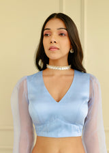 KALYANI PRIYADARSHAN IN OUR Resu Saree Meraki Blouse Set - Powder Blue