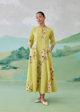 WILLOW DRESS WITH SLEEEVES - OLIVE YELLOW