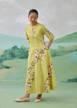 WILLOW DRESS WITH SLEEEVES - OLIVE YELLOW