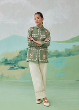 ARIA GRID CO-ORD SET - OLIVE GREEN