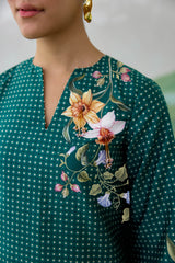 SERRA SHORT KURTA SET - EMERALD GREEN