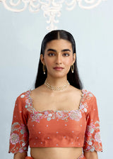 AARZOO SAREE AND ZIYA BLOUSE SET - BURNT ORANGE
