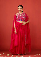 AAFREEN DRAPED SKIRT SET - RED