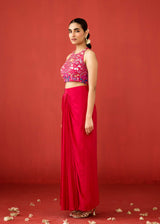 AAFREEN DRAPED SKIRT SET - RED