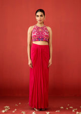 AAFREEN DRAPED SKIRT SET - RED