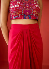 AAFREEN DRAPED SKIRT SET - RED