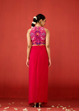 AAFREEN DRAPED SKIRT SET - RED
