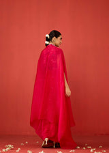 AAFREEN DRAPED SKIRT SET - RED