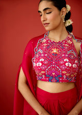 AAFREEN DRAPED SKIRT SET - RED