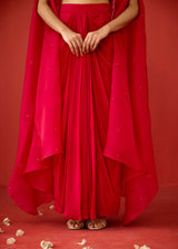AAFREEN DRAPED SKIRT SET - RED