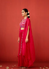AAFREEN DRAPED SKIRT SET - RED