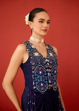 ZEHRA DRAPED SKIRT SET - DEEP INDIGO