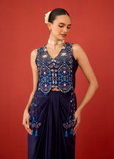 ZEHRA DRAPED SKIRT SET - DEEP INDIGO
