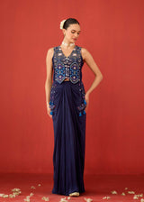 ZEHRA DRAPED SKIRT SET - DEEP INDIGO