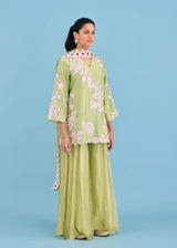 Manat lamba in our NELLI SHARARA SET - PISTA GREEN