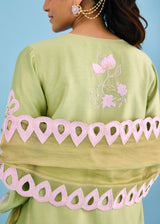 Manat lamba in our NELLI SHARARA SET - PISTA GREEN