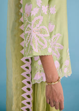Manat lamba in our NELLI SHARARA SET - PISTA GREEN