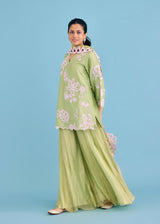 Manat lamba in our NELLI SHARARA SET - PISTA GREEN