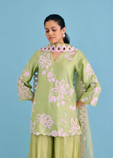 Manat lamba in our NELLI SHARARA SET - PISTA GREEN