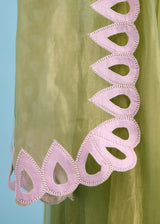 Manat lamba in our NELLI SHARARA SET - PISTA GREEN