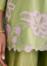 Manat lamba in our NELLI SHARARA SET - PISTA GREEN