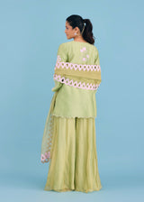 Manat lamba in our NELLI SHARARA SET - PISTA GREEN