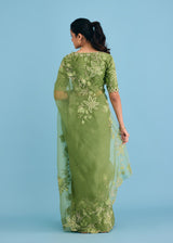 NELLI SAREE BLOUSE SET - OLIVE GREEN