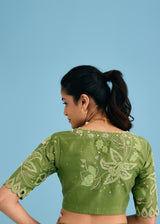 NELLI SAREE BLOUSE SET - OLIVE GREEN