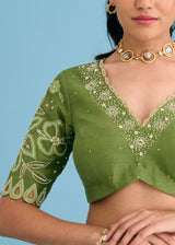 NELLI SAREE BLOUSE SET - OLIVE GREEN