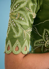 NELLI SAREE BLOUSE SET - OLIVE GREEN