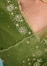 NELLI SAREE BLOUSE SET - OLIVE GREEN