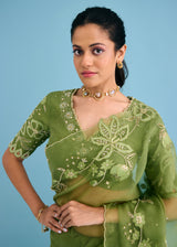 NELLI SAREE BLOUSE SET - OLIVE GREEN