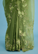 NELLI SAREE BLOUSE SET - OLIVE GREEN