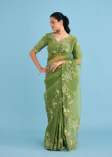 NELLI SAREE BLOUSE SET - OLIVE GREEN