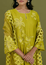 NELLI KURTA SET - OLIVE YELLOW