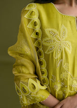 NELLI KURTA SET - OLIVE YELLOW