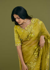 NELLI SAREE BLOUSE SET - OLIVE YELLOW