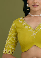 NELLI SAREE BLOUSE SET - OLIVE YELLOW