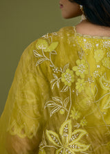 NELLI SAREE BLOUSE SET - OLIVE YELLOW