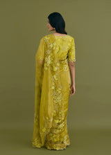 NELLI SAREE BLOUSE SET - OLIVE YELLOW