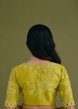 NELLI SAREE BLOUSE SET - OLIVE YELLOW