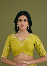 NELLI SAREE BLOUSE SET - OLIVE YELLOW