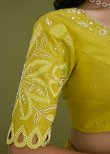 NELLI SAREE BLOUSE SET - OLIVE YELLOW