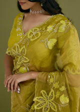 NELLI SAREE BLOUSE SET - OLIVE YELLOW