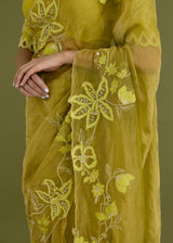 NELLI SAREE BLOUSE SET - OLIVE YELLOW